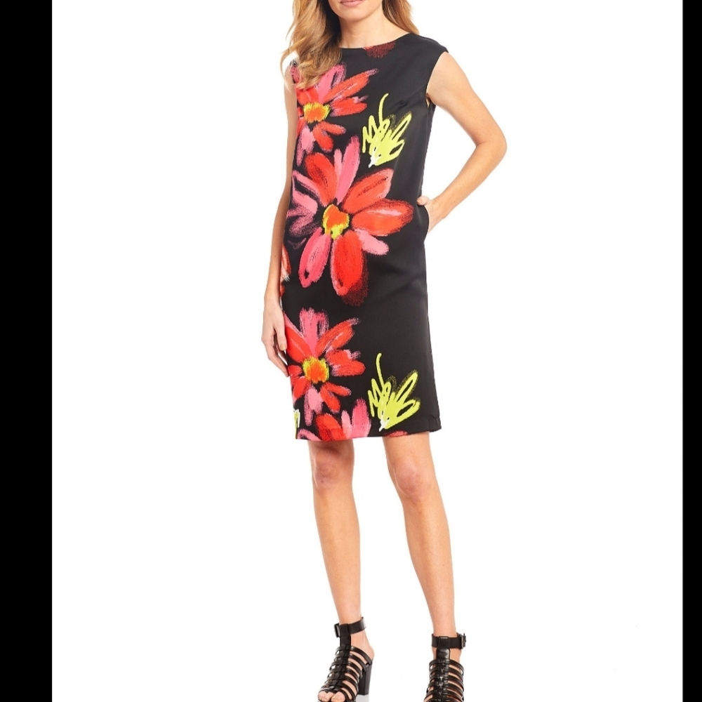 ic by Connie K , Black Vibrant  Floral Sleeveless Sheath Dress  in size Large